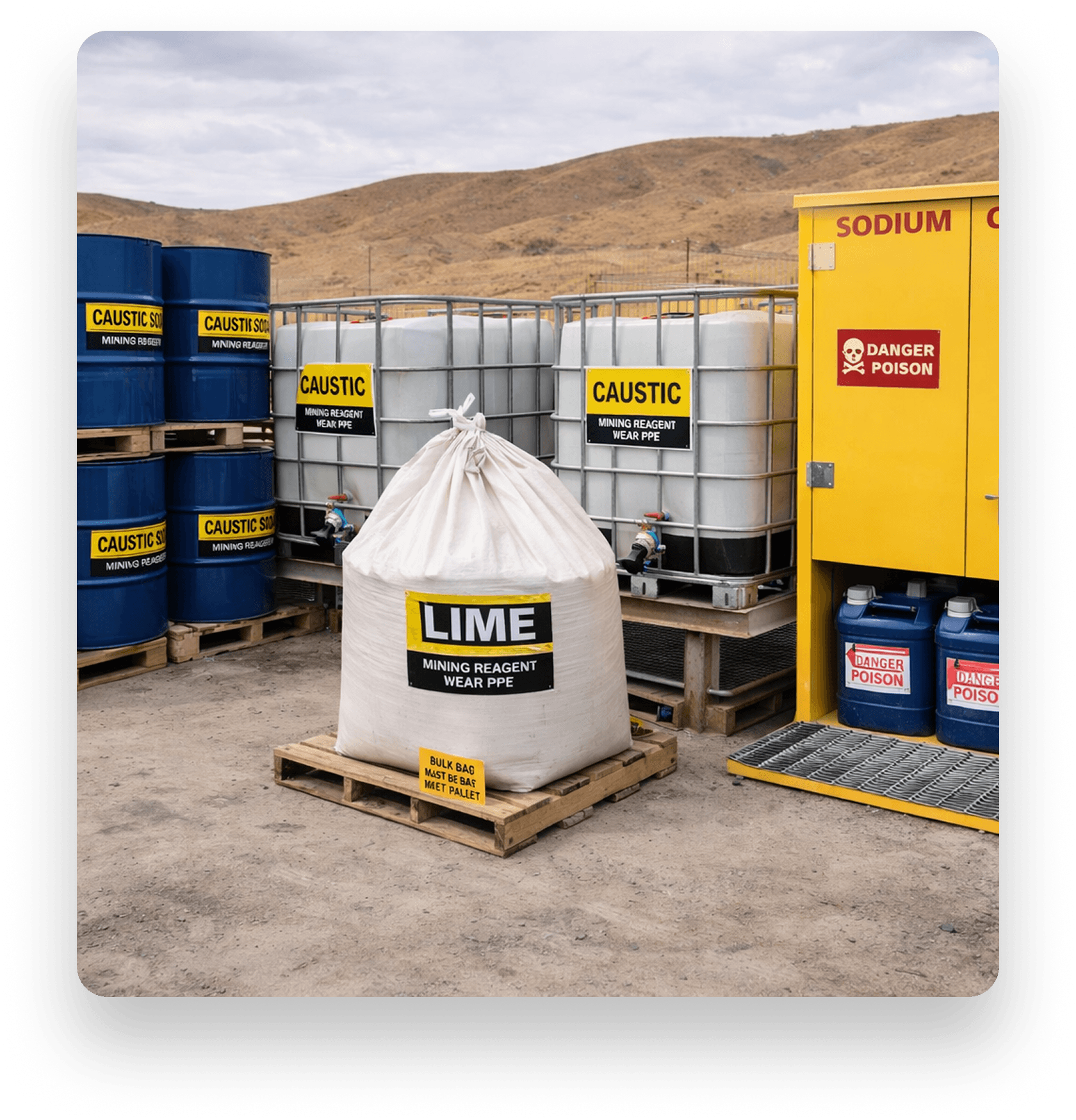 Mineral processing chemicals storage